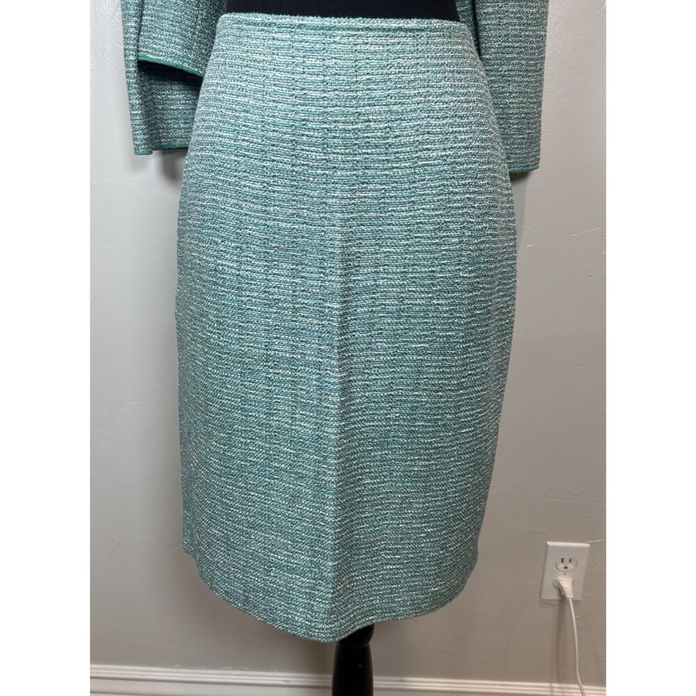 St. John Suit Set Green Tweed Blazer Sz 12 and Skirt Sz 10 Quiet Luxury Dog Show - Picture 2 of 16